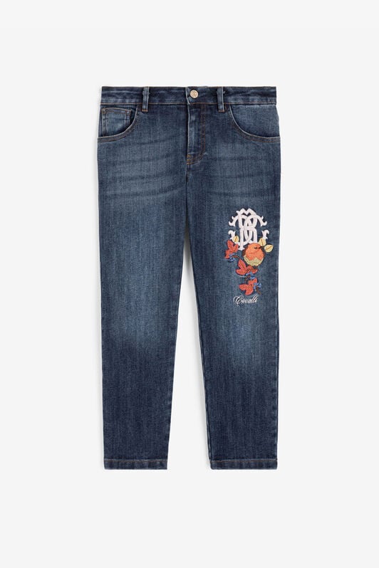 JU RC Monogram And Bird-Embroidered Jeans JU RC Monogram And Bird-Embroidered Jeans Dark blue RJJ20E-DS015