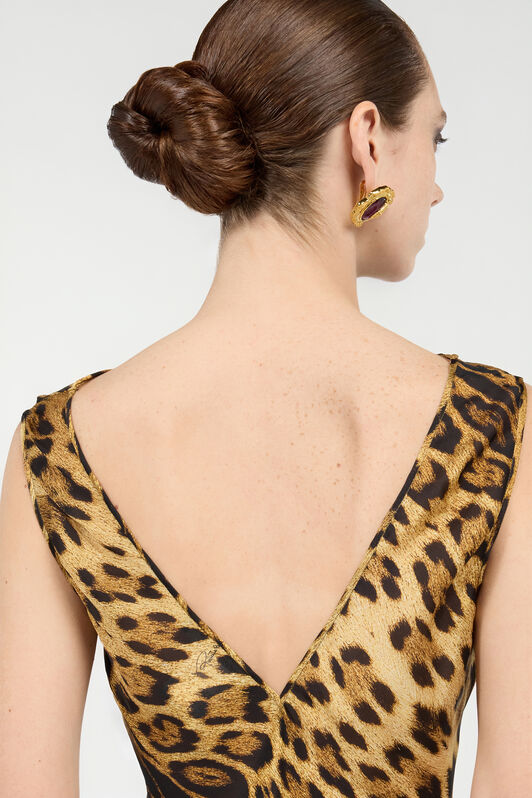 RC Silk Mini Dress With Jaguar Skin Print Brown VWT128-HZQ71