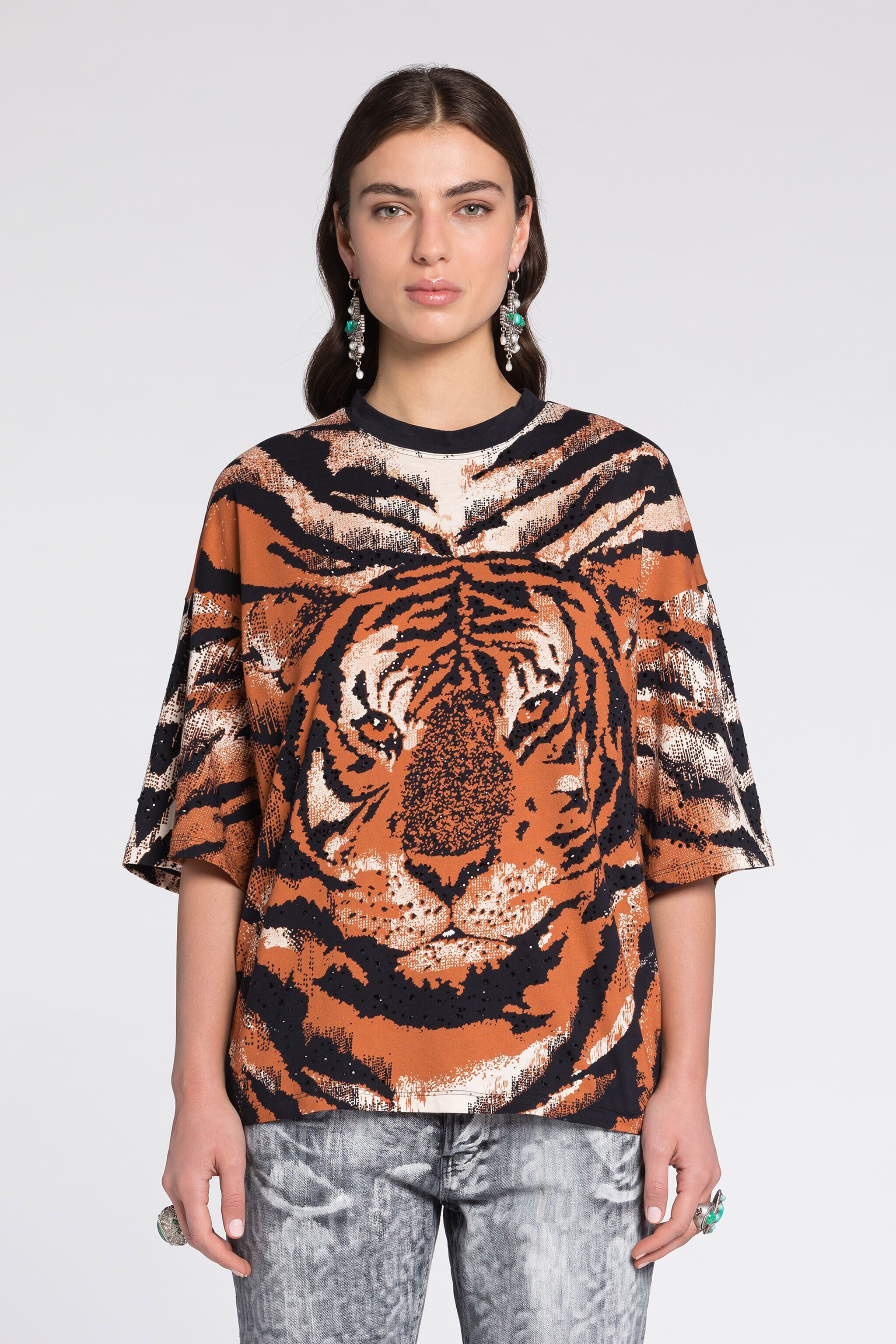 RC Tiger-Print Cotton T-Shirt Orange RKT62B-3PH20