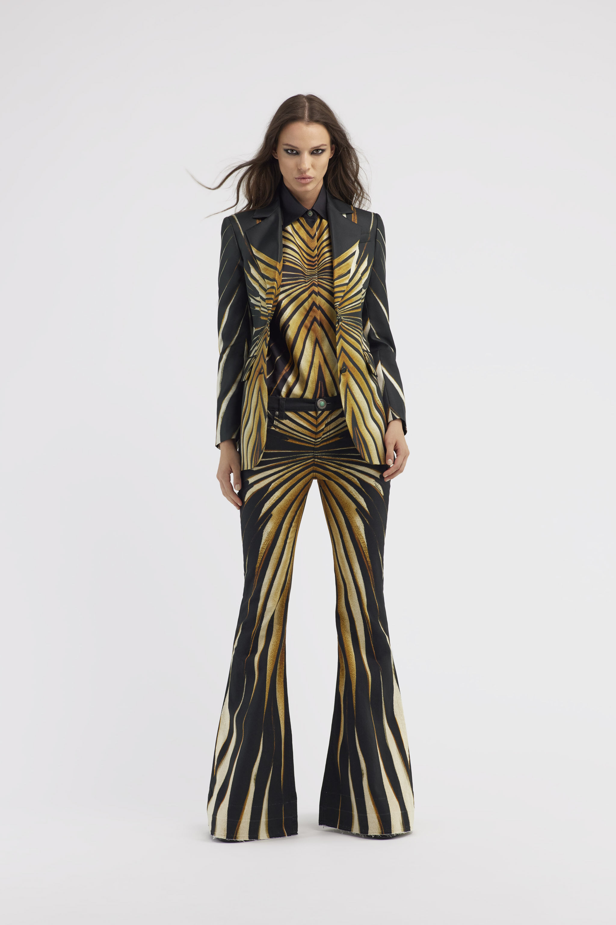 Shirt with Ray of Gold print in Gold for Women | Roberto Cavalli®