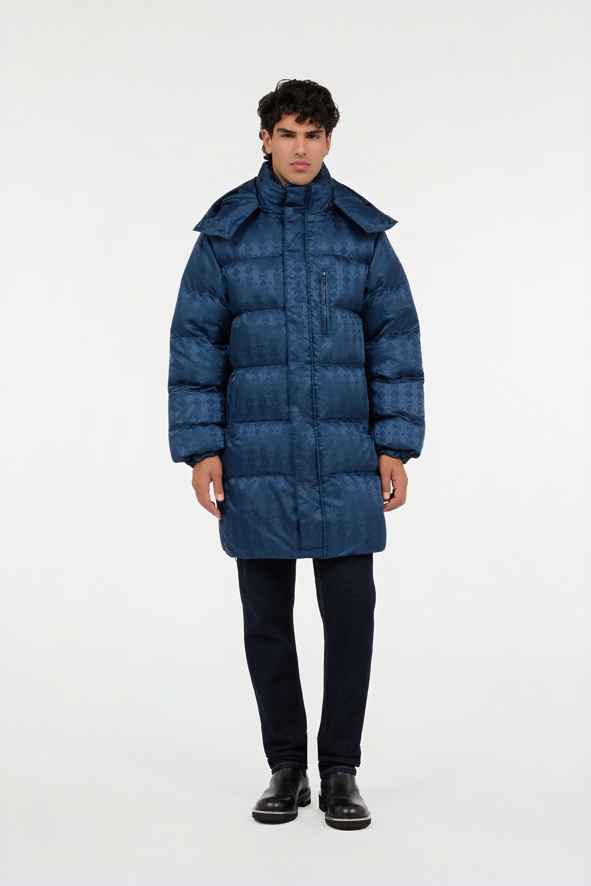 RC Blue Down Jacket with RC Monogram All Over RC Blue Down Jacket with RC Monogram All Over BLUE ROT80E-DJ005