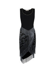RC Fringed Bead-Embellished Dress Black JQR156-HR005