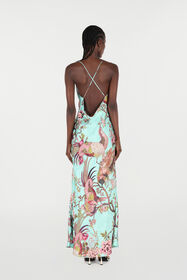 RC Slip Dress With Oriental Bird Print RC Slip Dress With Oriental Bird Print Blue/Pink VKT102-OZP76