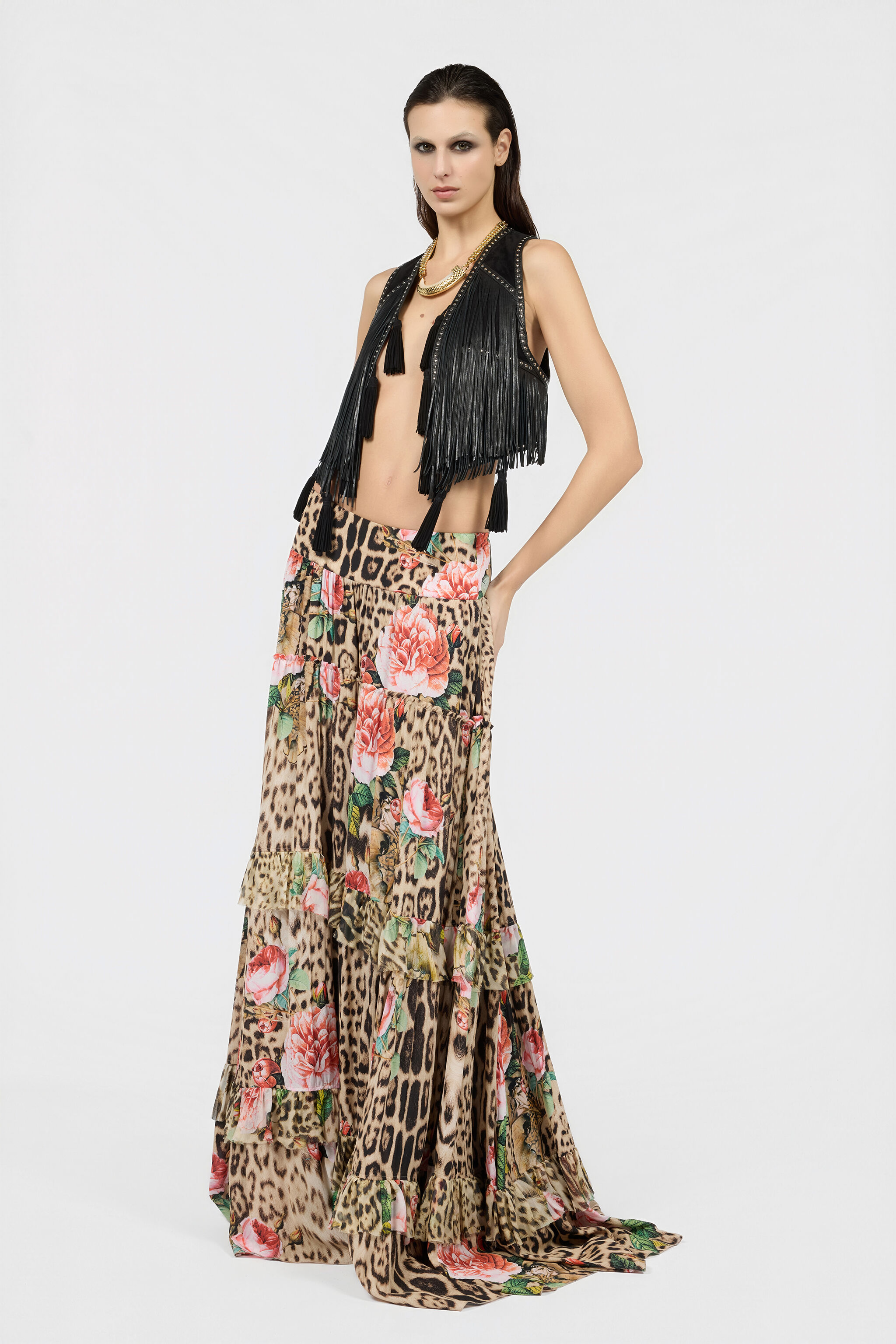 RC Long Skirt With Jaguar Roses Print RC Long Skirt With Jaguar Roses Print NATURAL XQT302-7HT24