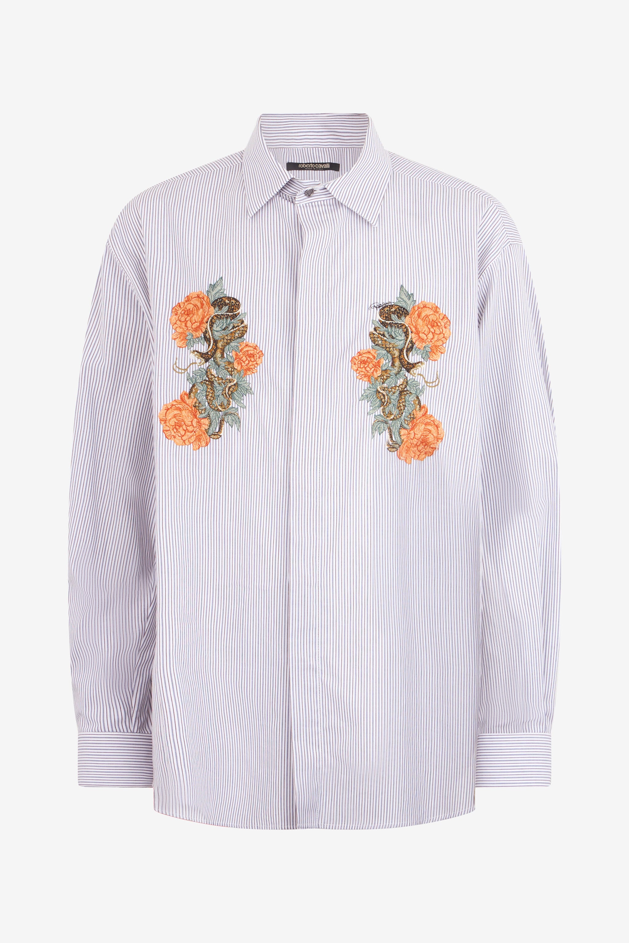RC Shirt With Embroidered Snakes And Flowers RC Shirt With Embroidered Snakes And Flowers WHITE/BLUE/BROWN XNT722-CH106
