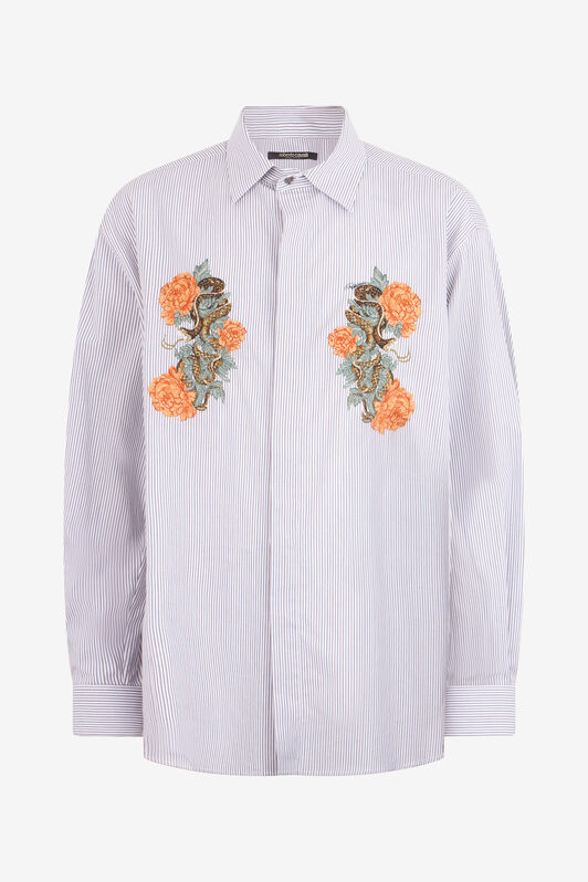 RC Shirt With Embroidered Snakes And Flowers RC Shirt With Embroidered Snakes And Flowers WHITE/BLUE/BROWN XNT722-CH106