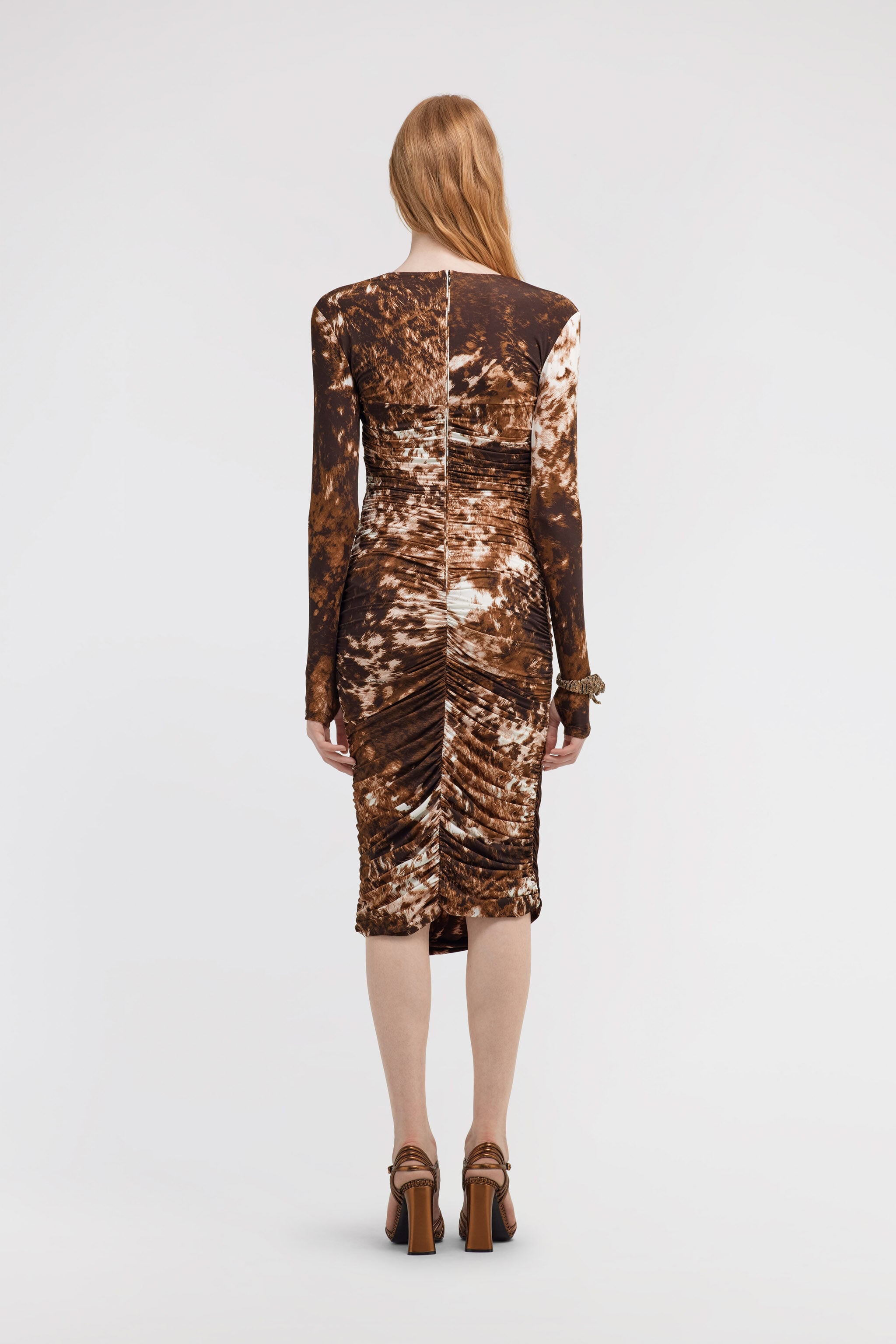 RC Appaloosa Print Ruched Midi Dress RC Appaloosa Print Ruched Midi Dress Brown TKT171-LNN08