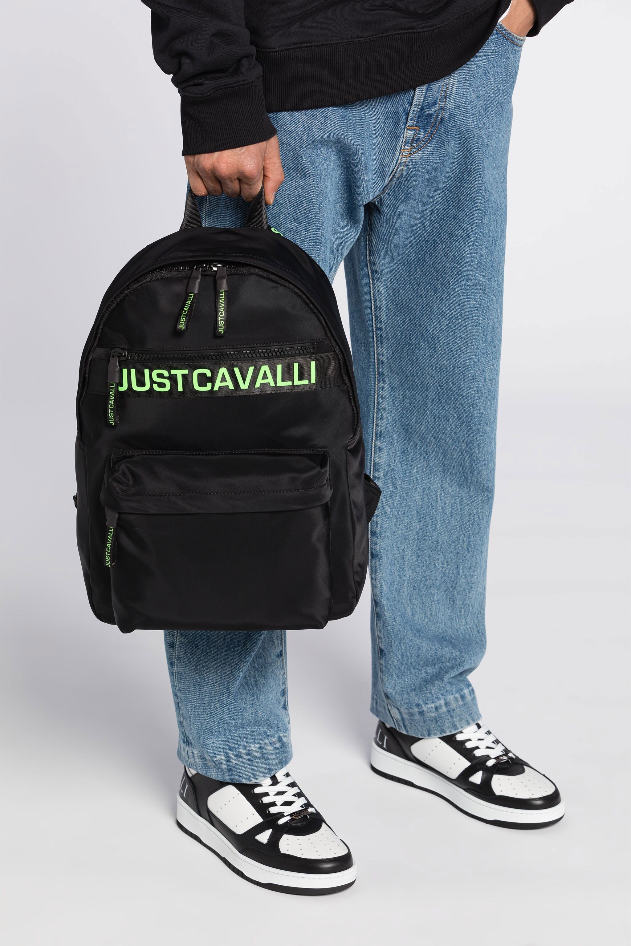 JC Just Cavalli Logo-Print Backpack JC Just Cavalli Logo-Print Backpack BLACK & GREEN Q62334-Q1237