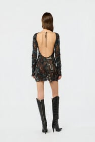 RC Mini vestido con estampado Fur sobre encaje con efecto desgastado BLACK/BEIGE XWT143-7HT79