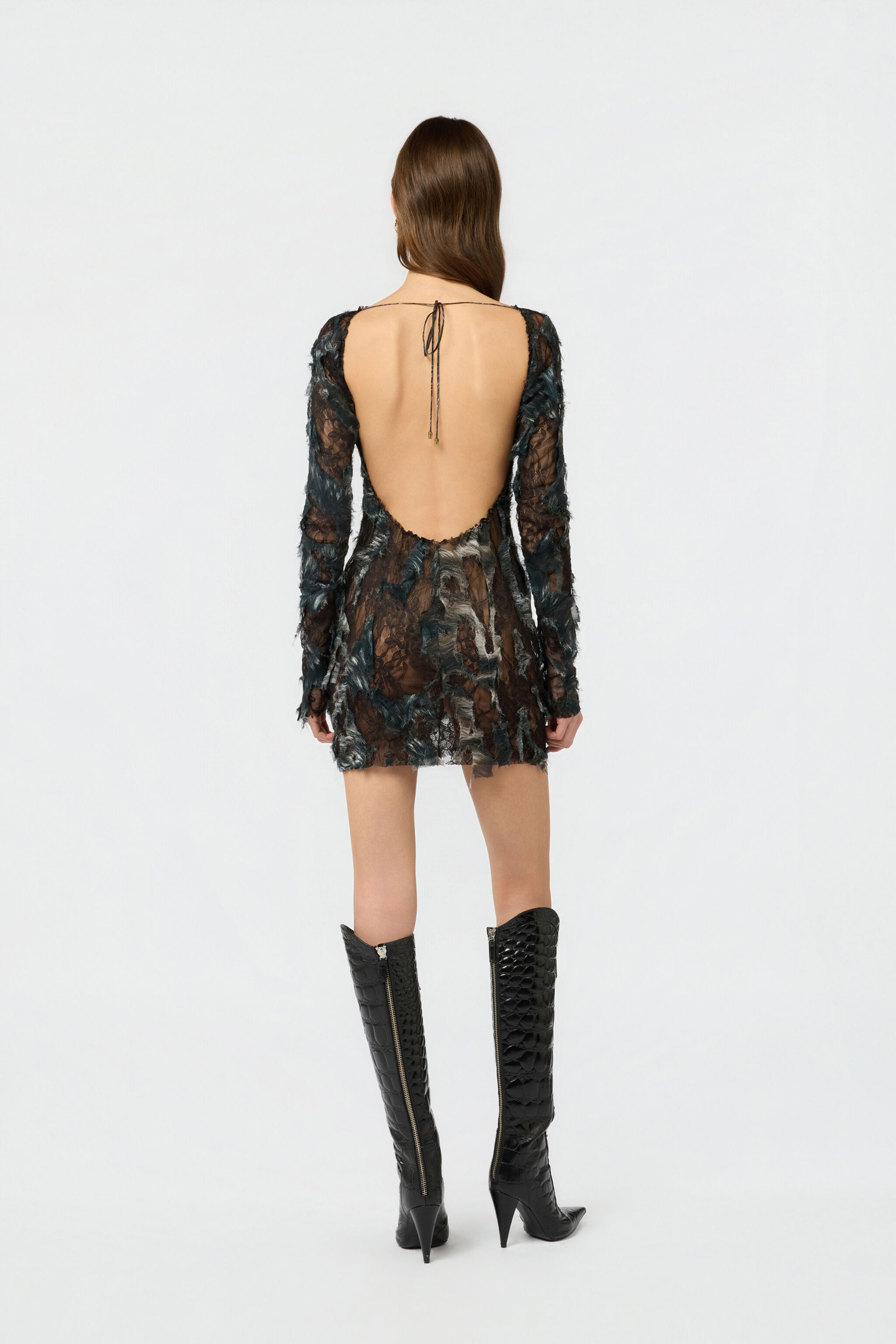 RC Mini Dress with Fur Print on Destroyed-Effect Lace RC Mini Dress with Fur Print on Destroyed-Effect Lace BLACK/BEIGE XWT143-7HT79