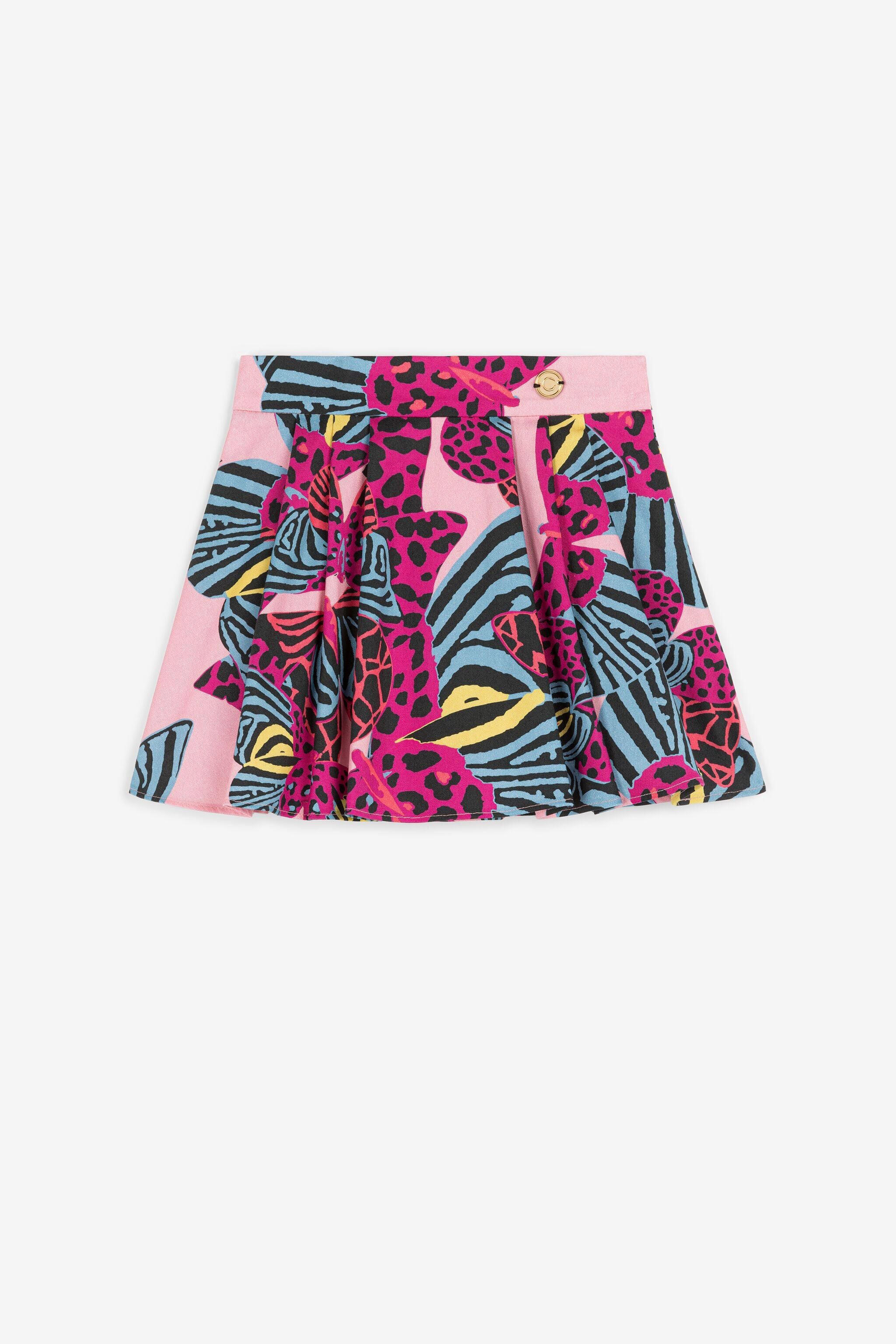 JU Pleated Butterfly-Print Cotton Skirt JU Pleated Butterfly-Print Cotton Skirt Fuchsia PJT305-9NE44