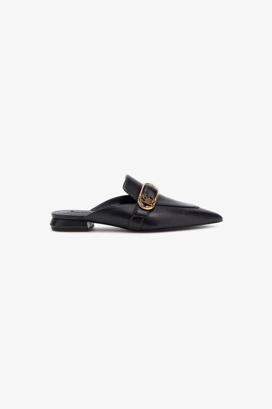 RC Schwarzer Slipper Aus Leder Mit Mirror Snake-Schnalle RC Schwarzer Slipper Aus Leder Mit Mirror Snake-Schnalle Schwarz SKS019-PZ172