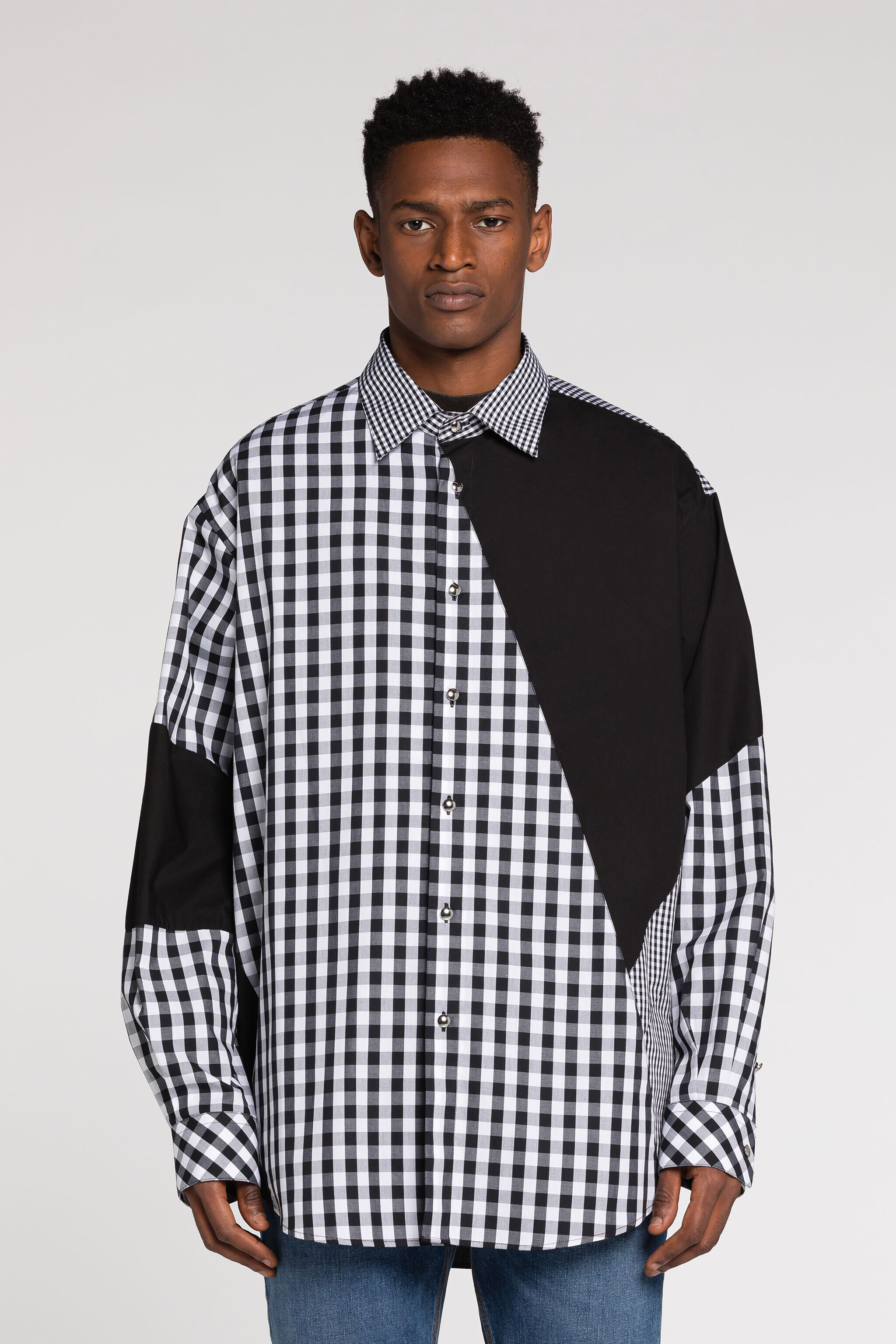 RC Panelled Gingham Cotton Shirt RC Panelled Gingham Cotton Shirt Black/White RRT740-CH501