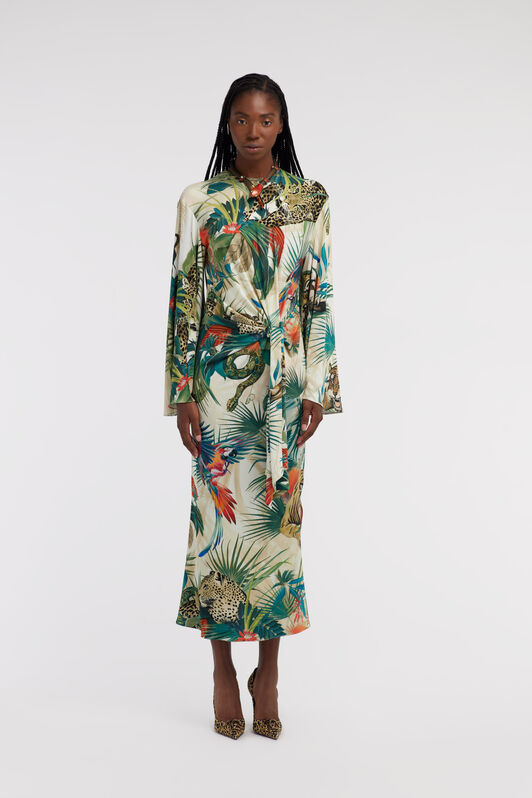 RC Vestido Midi Estampado Jungle Con Nudo En La Cintura RC Vestido Midi Estampado Jungle Con Nudo En La Cintura Verde SKT123-JRI88