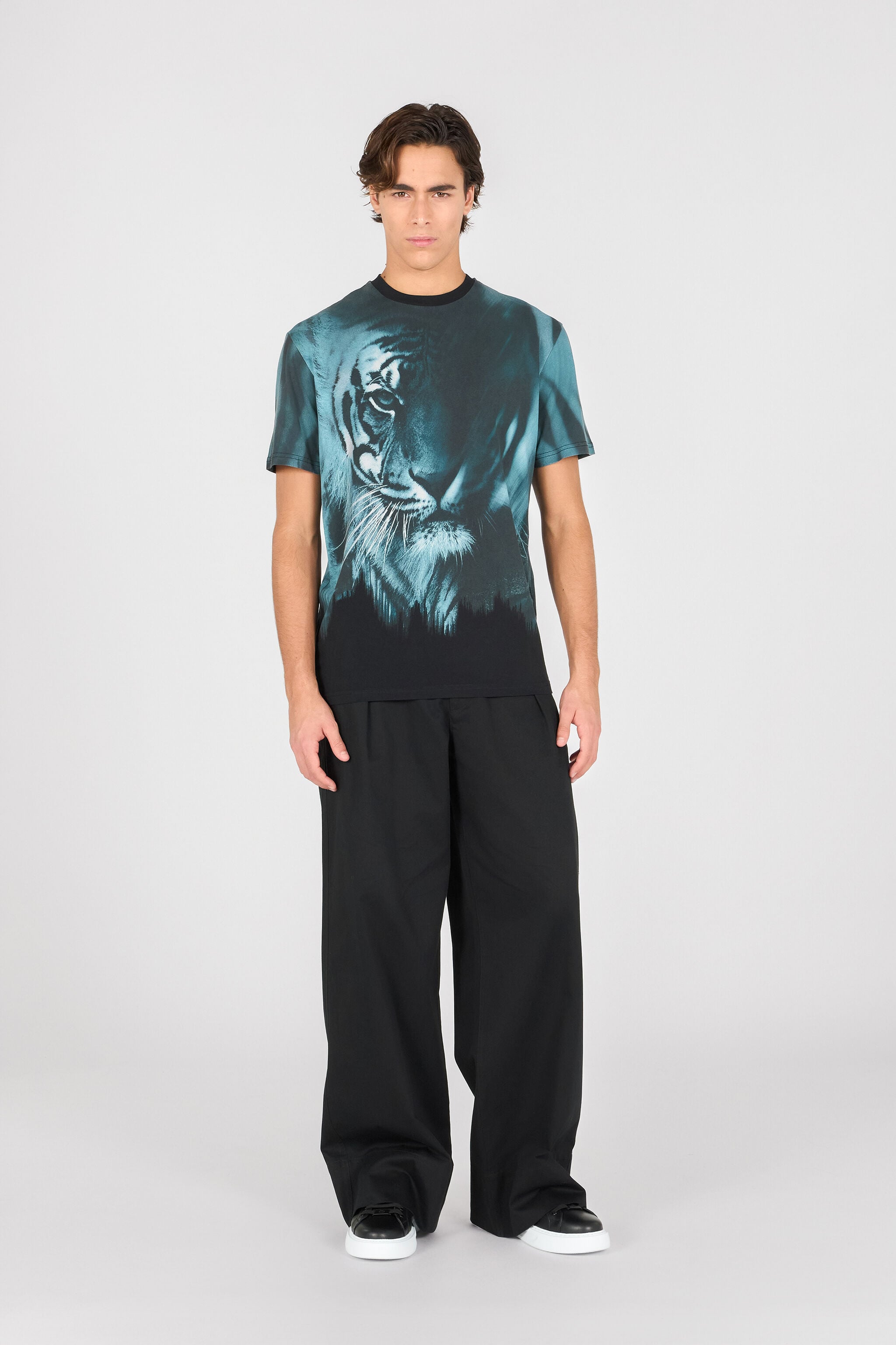 RC Tiger print T-shirt BLACK/LIGHT BLUE OOT60H-JFO62