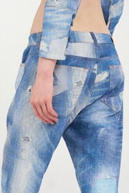 RC Denim Patchwork-Effect Corset with Lacing DARK BLUE WQJ404-DAR71