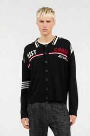 JC Cardigan in Maglia con Colletto Polo e Logo BLACK VFM007-VF055