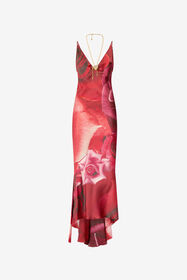 RC Long Dress With Rose Print And Bejeweled Tiger Red UKT128-RYN48