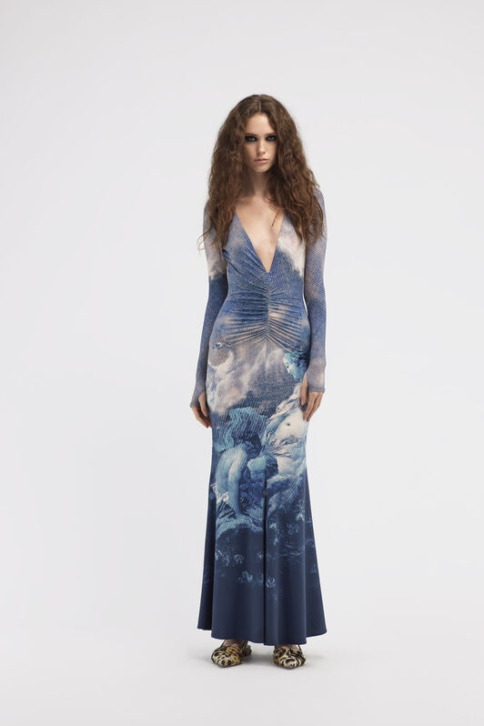 RC Long dress with Denim Wild Leda print Dark blue RWT129-LNI16