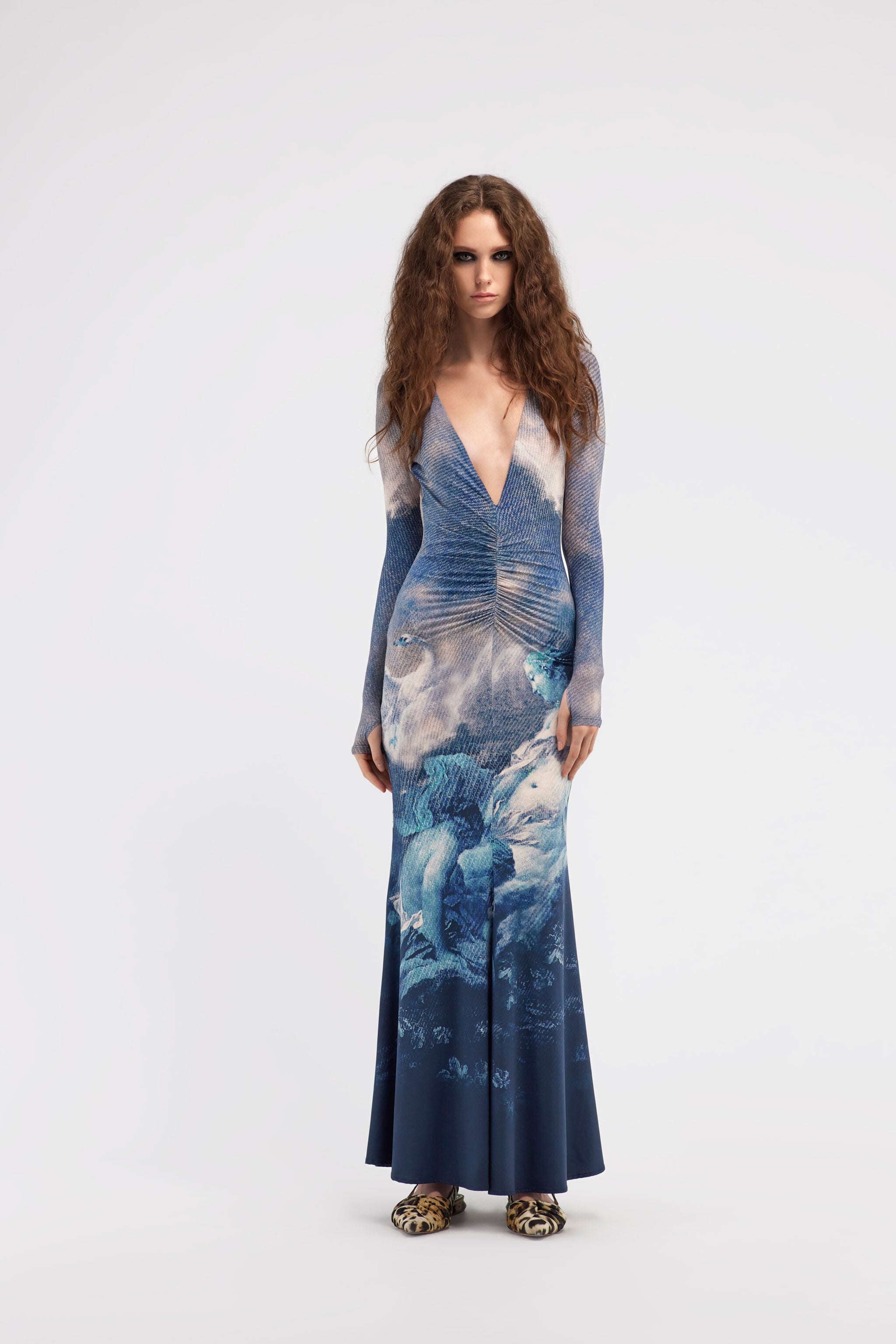 RC Long dress with Denim Wild Leda print Dark blue RWT129-LNI16