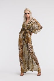 RC Long kaftan with Jaguar Skin print Light Brown SYW050-CTG34
