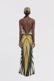 RC Ray Of Gold Print Silk Maxi Dress Gold TKT102-4QM33