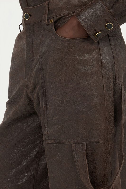 RC Pantalon En Cuir Véritable Brun Foncé RC Pantalon En Cuir Véritable Brun Foncé Marron VWP250-PN002
