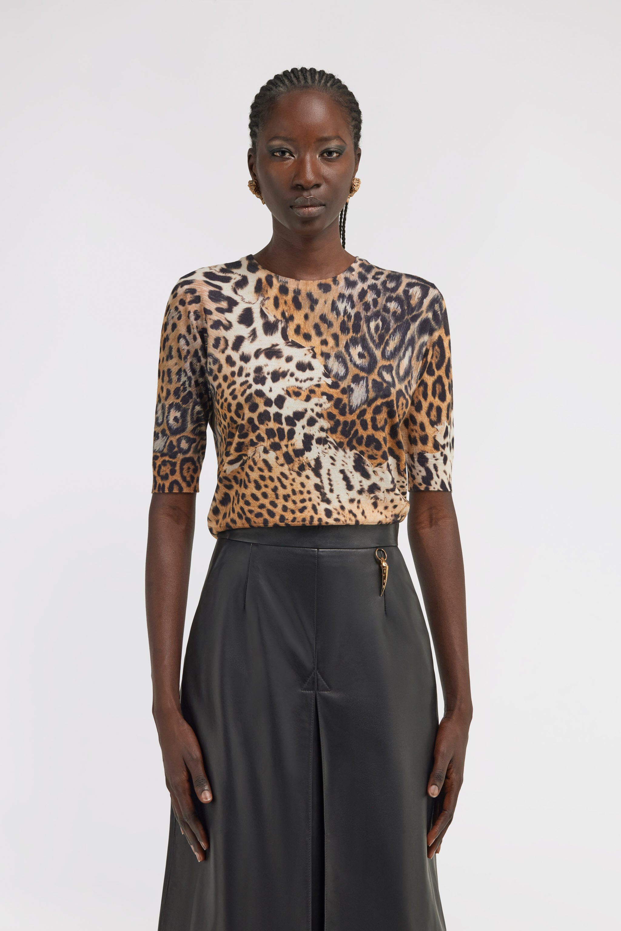 Malachite Print Short sleeve Knit in Light Brown for Women