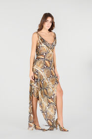 RC Vestido Midi De Seda Con Estampado Python Marrón UWT132-CTN93