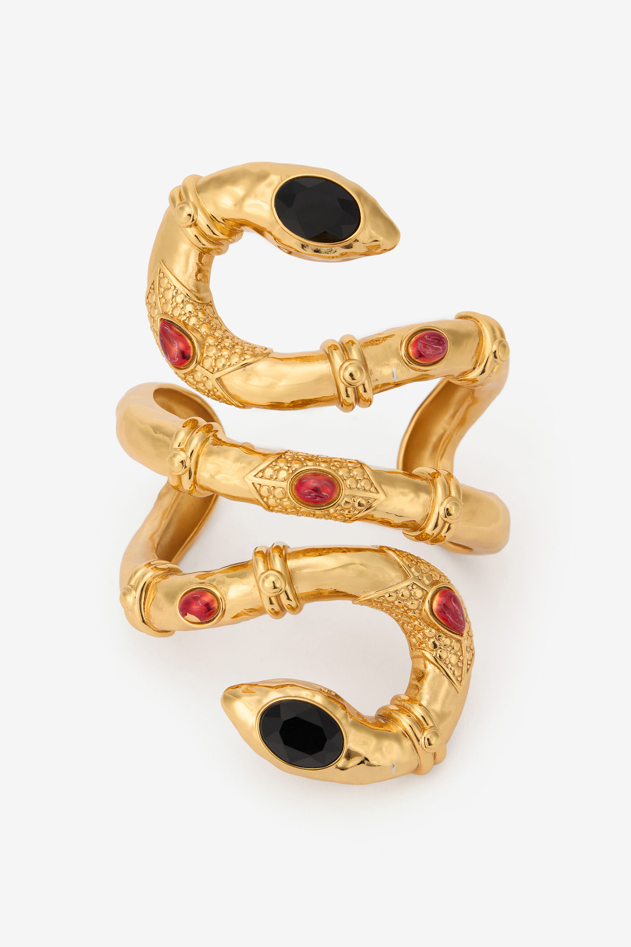 RC Bracelet Rigide Doré Avec Pierres Noires Et Rubis RC Bracelet Rigide Doré Avec Pierres Noires Et Rubis ORO/NERO/RUBINO VWG001-AM081