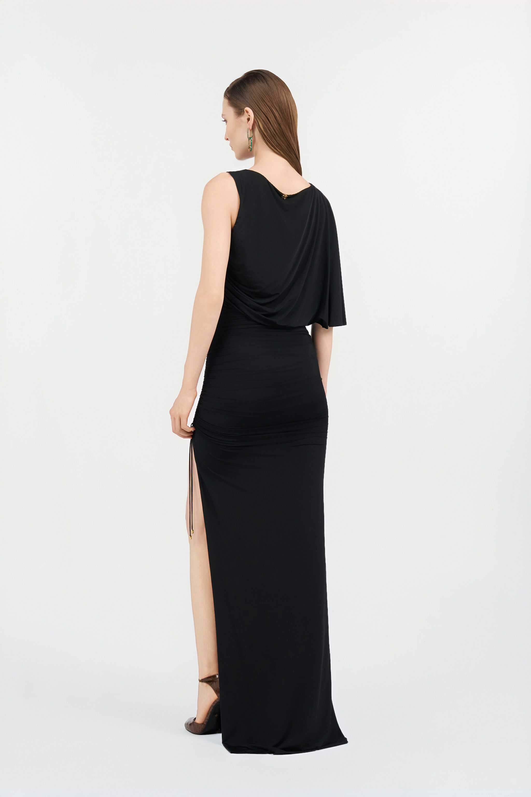 roberto cavalli ノースリーブワンピース Asymmetric Draped Maxi Dress in BLACK for Women | Roberto Cavalli®