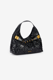 JC Black Quilted Shoulder Bag With Buckles BLACK VFB104-VF736