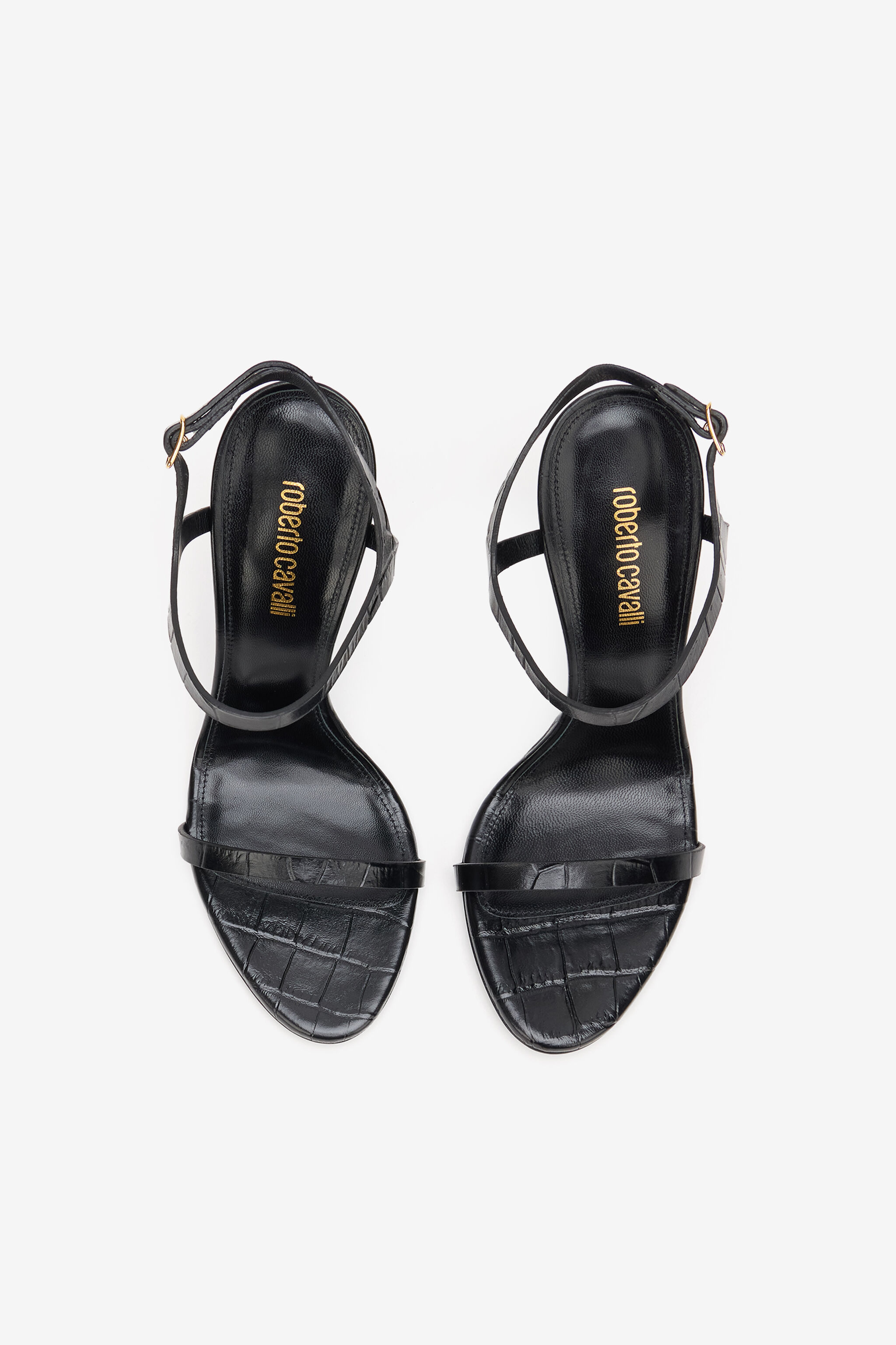 Black Croc-Effect Leather High-Heel Sandals in BLACK for Women