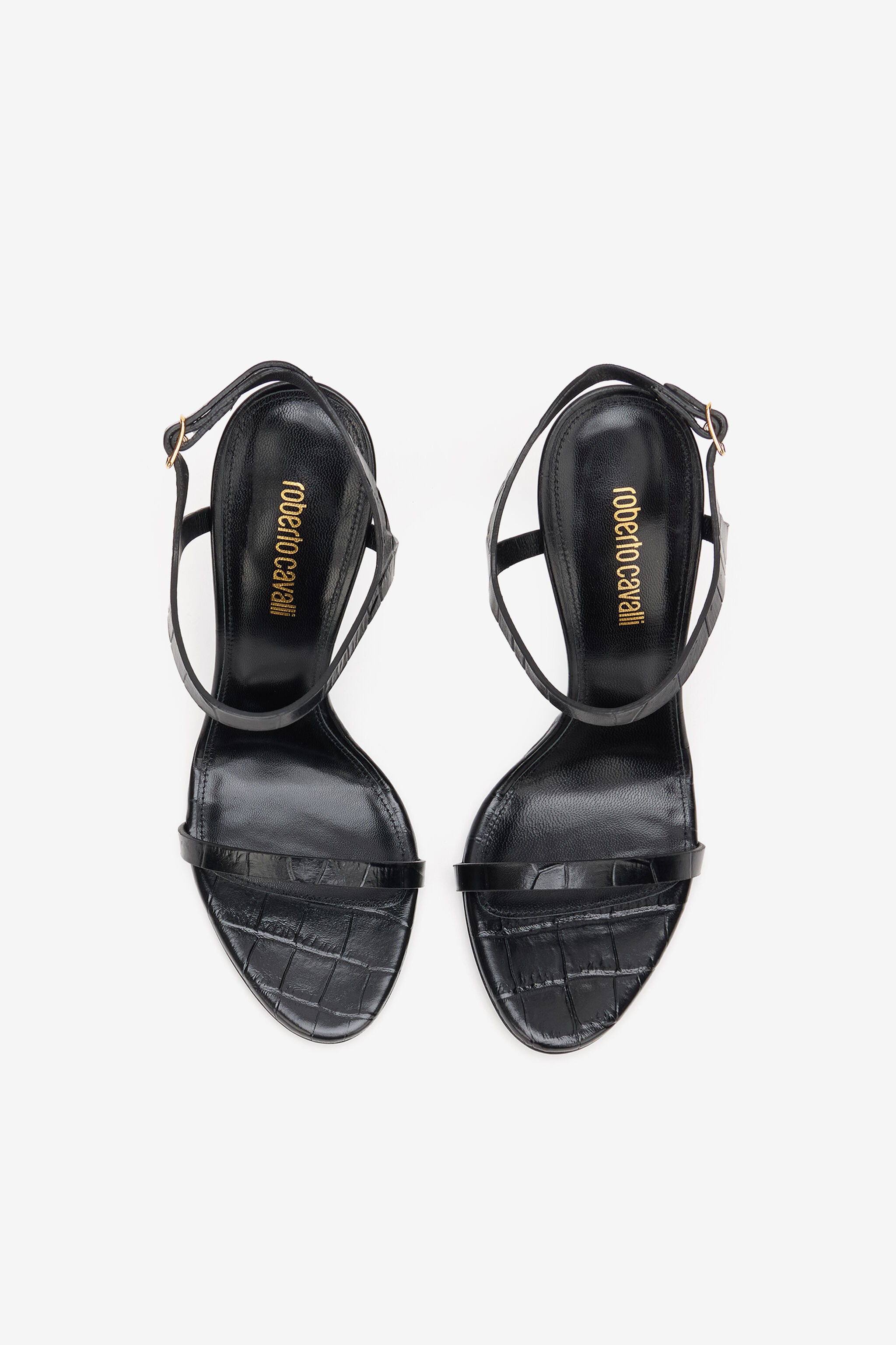 RC Black Croc-Effect Leather High-Heel Sandals BLACK SOS00Q-PZ037
