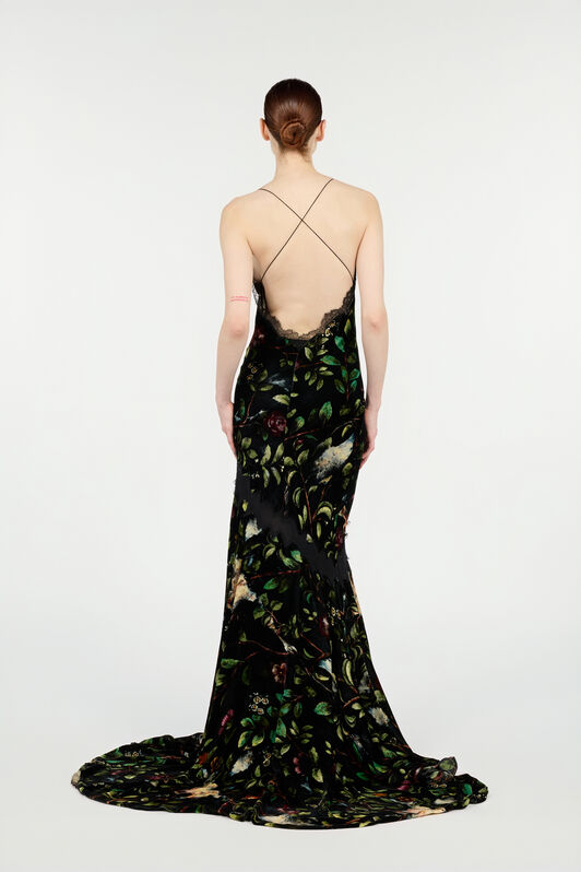 RC Langes Kleid Mit Print Mit Sträuchern Und Blumen Schwarz VWT137-VUQ69