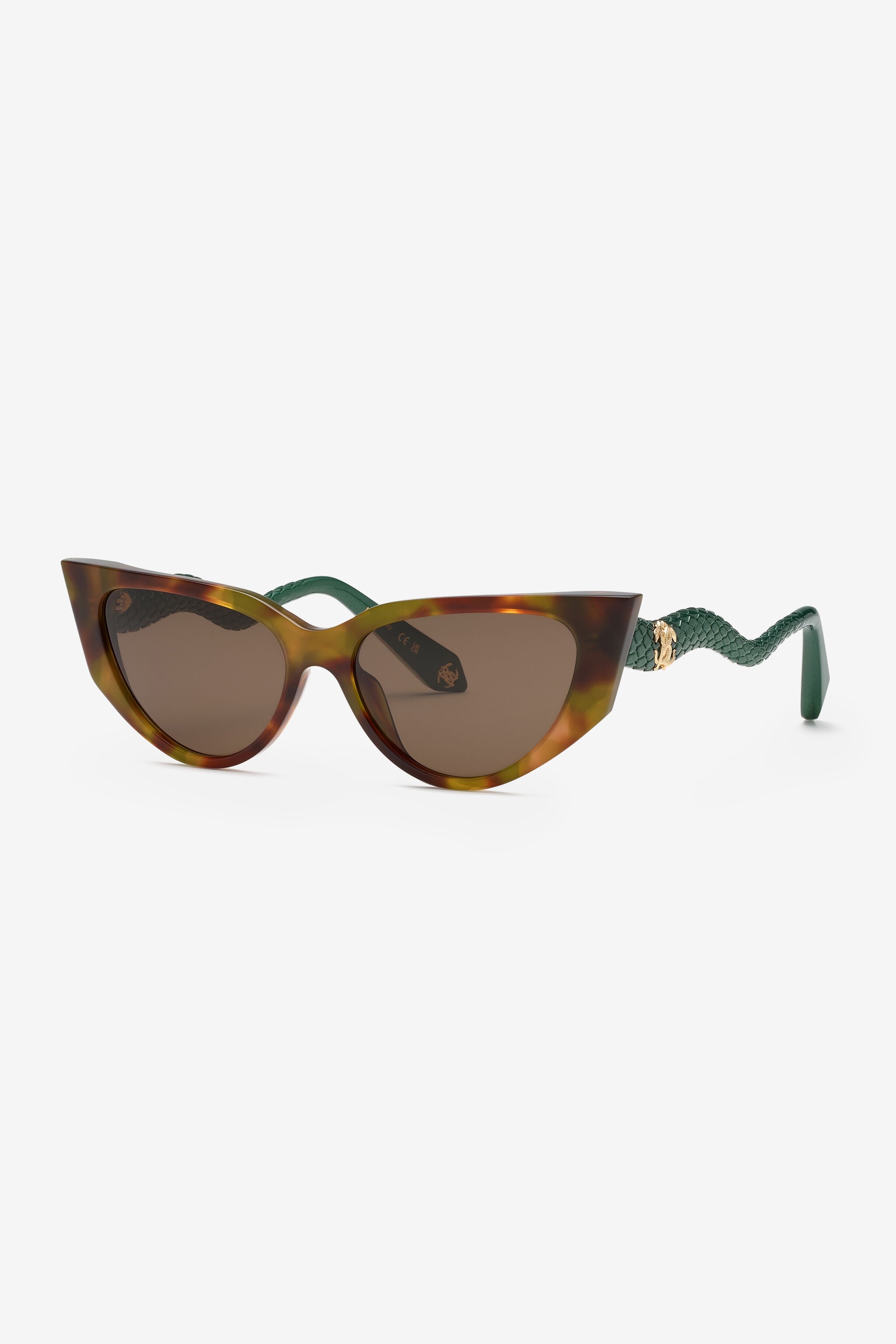 RC Lunettes de soleil en forme d'œil-de-chat avec branches effet écailles RC Lunettes de soleil en forme d'œil-de-chat avec branches effet écailles BROWN/GREEN HAVANA UALD12-ID207