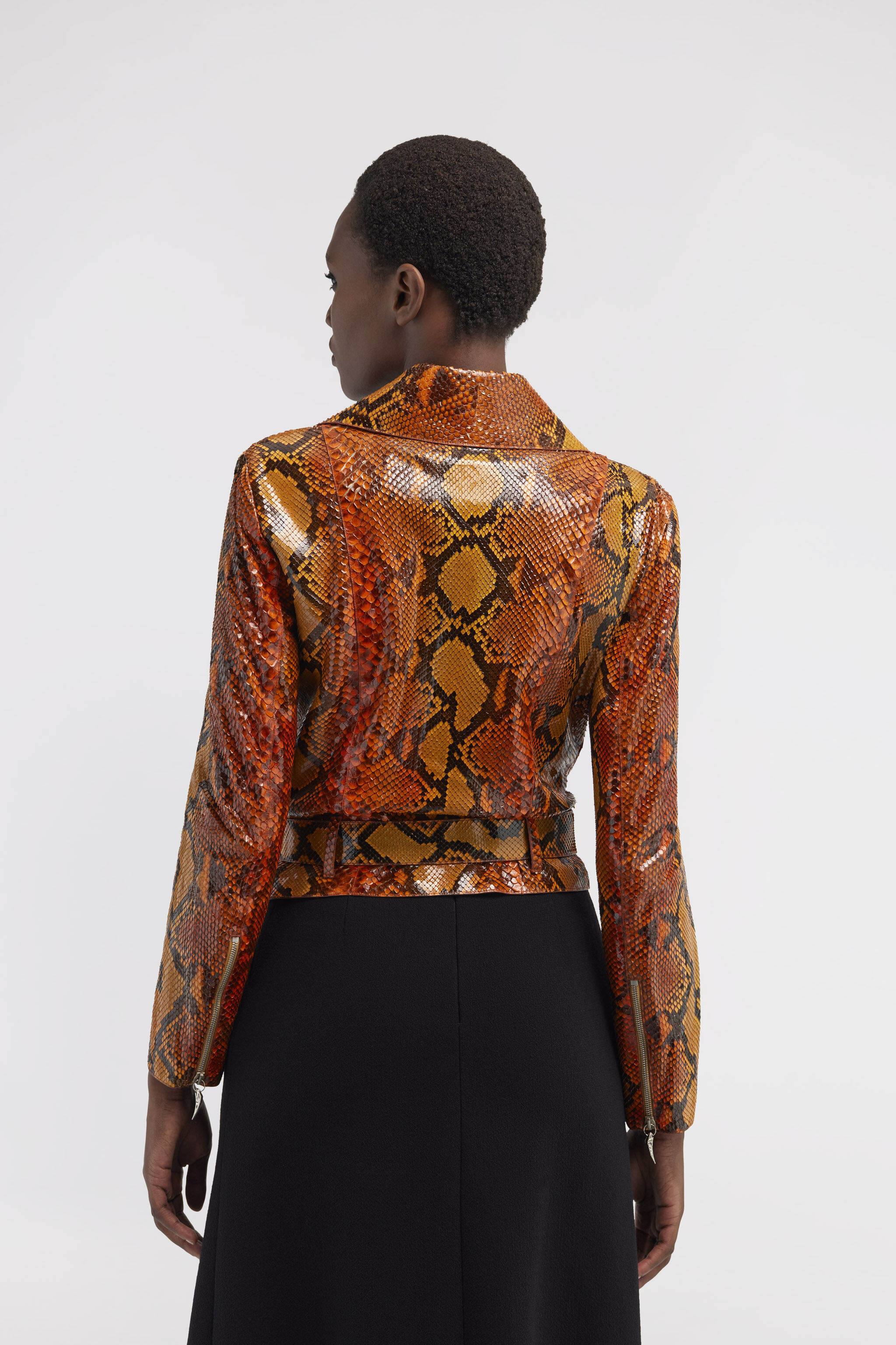 Snake leather jacket in Orange for Women | Roberto Cavalli®