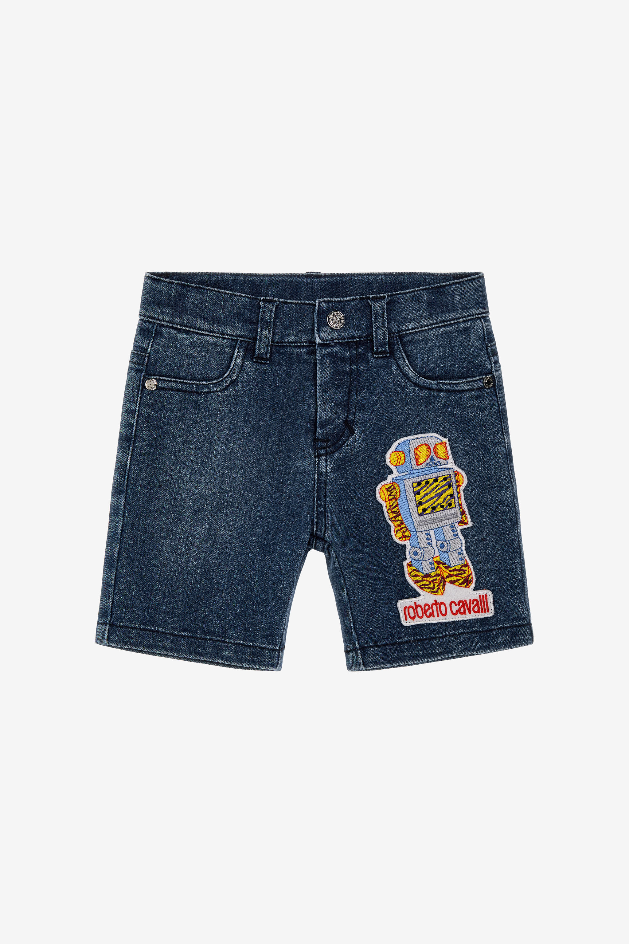 JU Denim Shorts With Robot And Logo JU Denim Shorts With Robot And Logo Medium Blue SJJ203-DS015