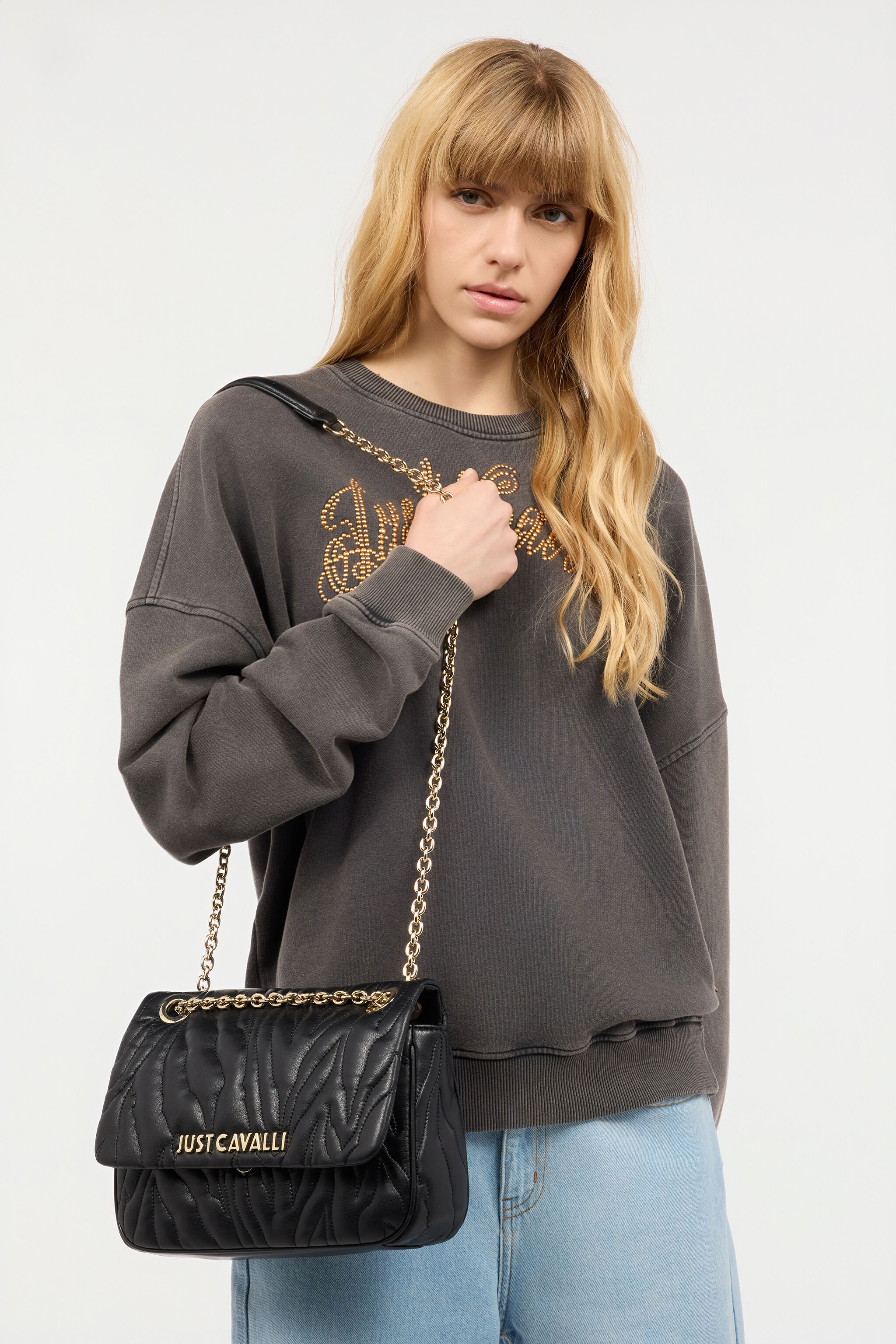 JC Top-Stitched Clutch Bag With Shoulder Strap JC Top-Stitched Clutch Bag With Shoulder Strap Black UFB067-UF436