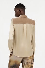 RC Beige Silk Shirt With Velvet Inserts Light Brown VWT700-SE041