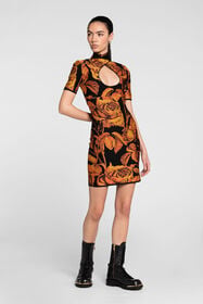 RC Rose-Jacquard Cut-Out Mini Dress Orange PQM102-MI150