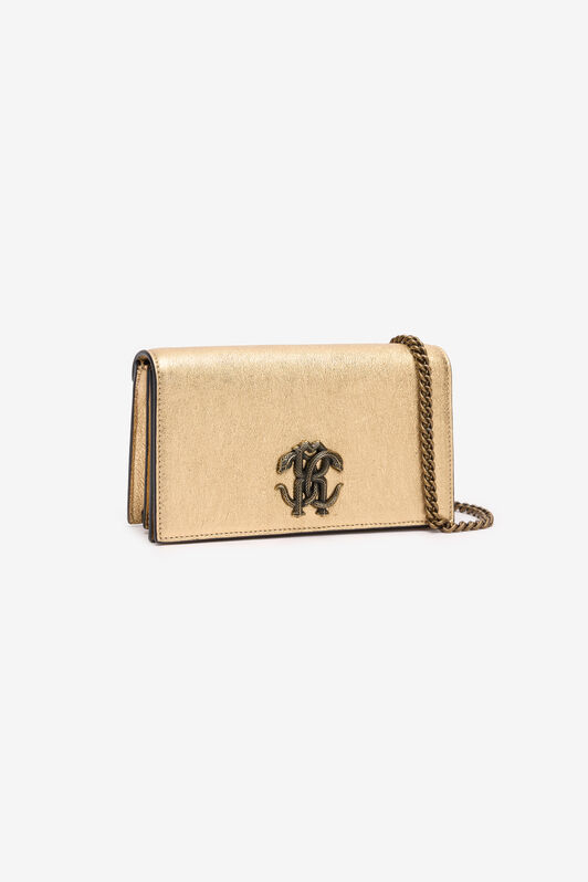 RC Cracked Leather Bag with Mirror Snake Monogram RC Cracked Leather Bag with Mirror Snake Monogram GOLD POB00C-PZO07