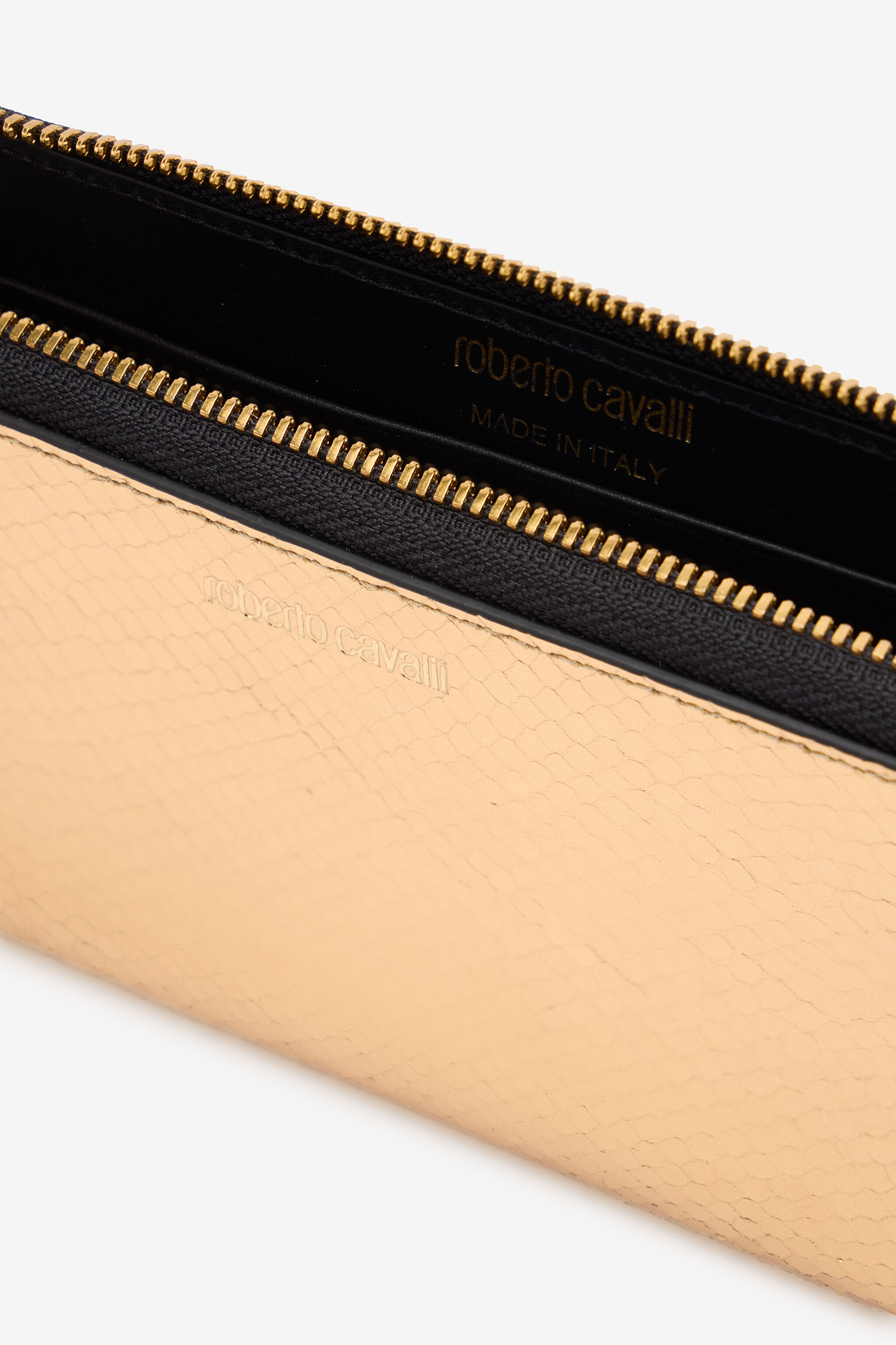 Snake Print Zip-Around Wallet in Gold for Women | Roberto Cavalli®