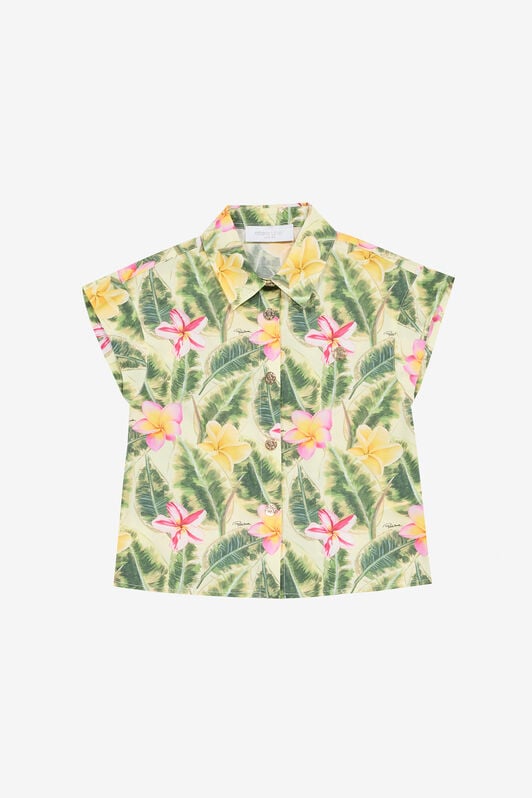 JU Shirt With Flower And Leaf Print JU Shirt With Flower And Leaf Print Light green UJT72A-7MO38