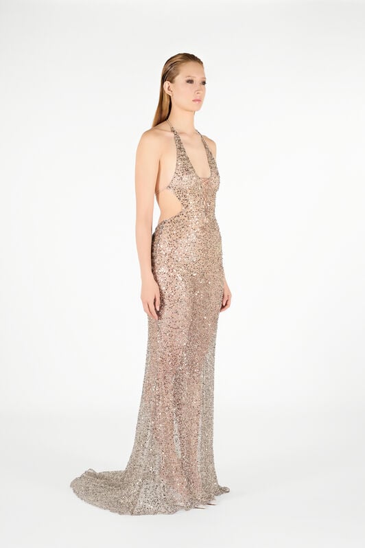 RC Sequin Halter Neck Maxi Dress RC Sequin Halter Neck Maxi Dress Silver UWR146-FY038