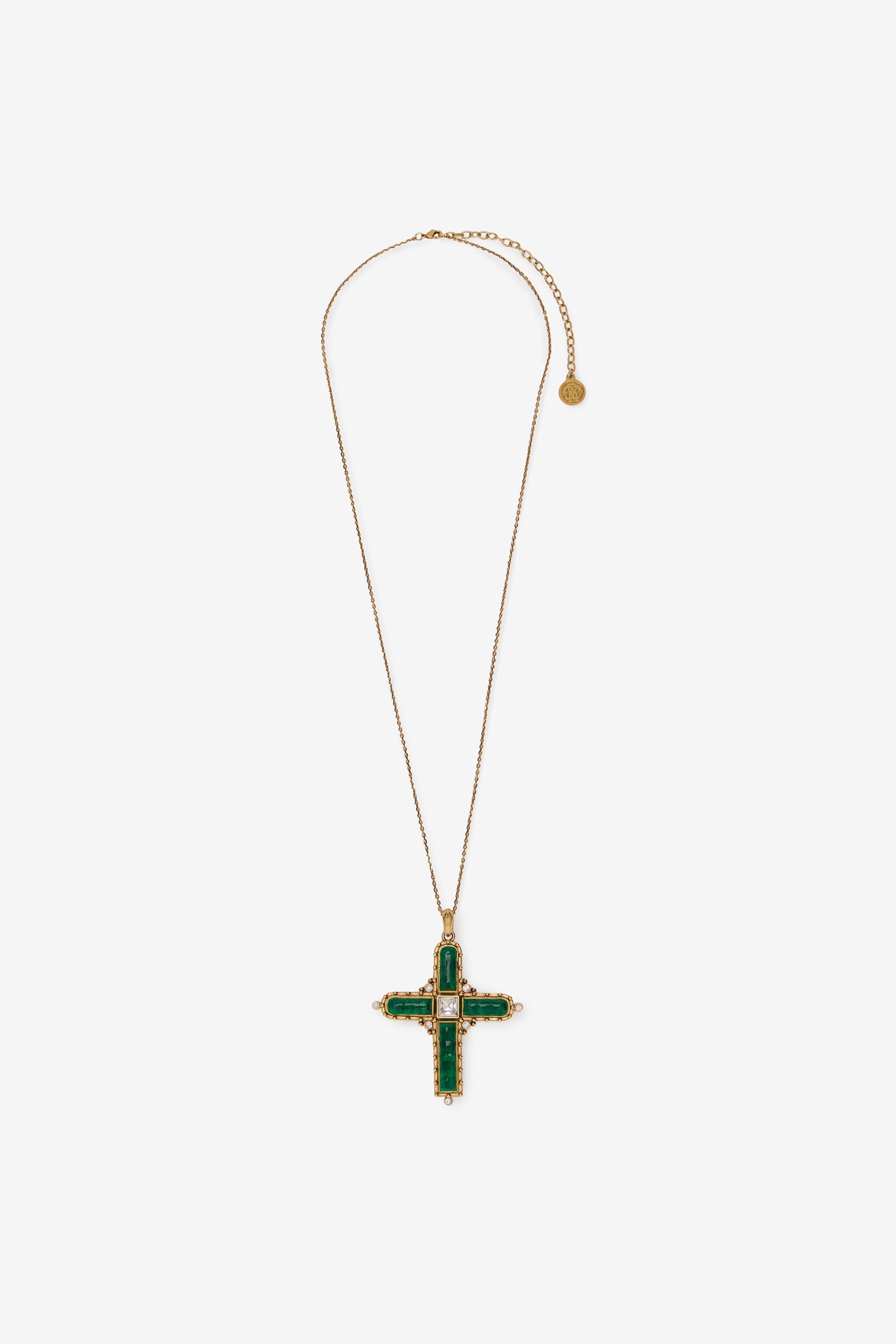 RC Green Jewelled Cross Necklace RC Green Jewelled Cross Necklace ORO/MALACHITE TKG012-AM081