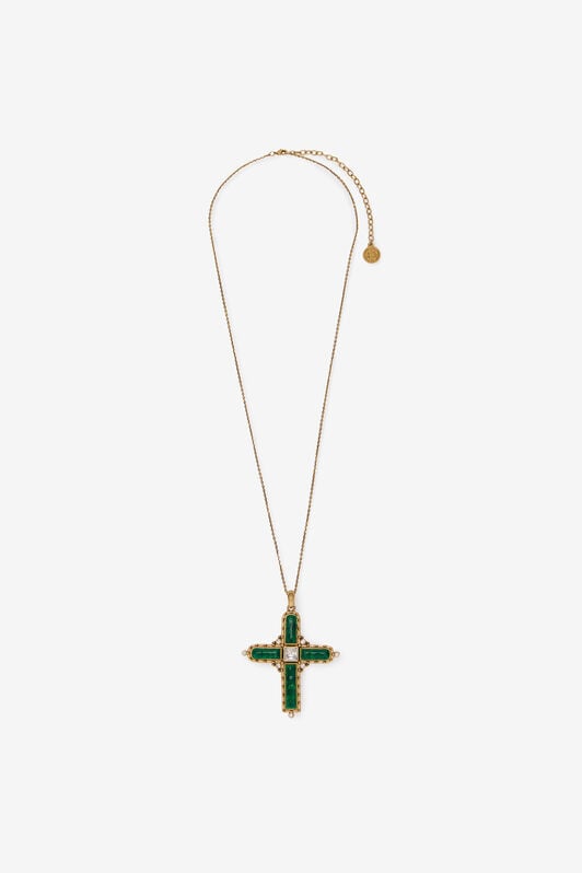 RC Green Jewelled Cross Necklace RC Green Jewelled Cross Necklace ORO/MALACHITE TKG012-AM081
