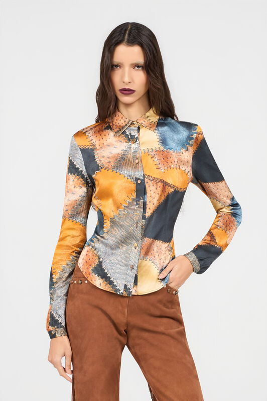 RC Patchwork Print Shirt BROWN XQT706-XOT29