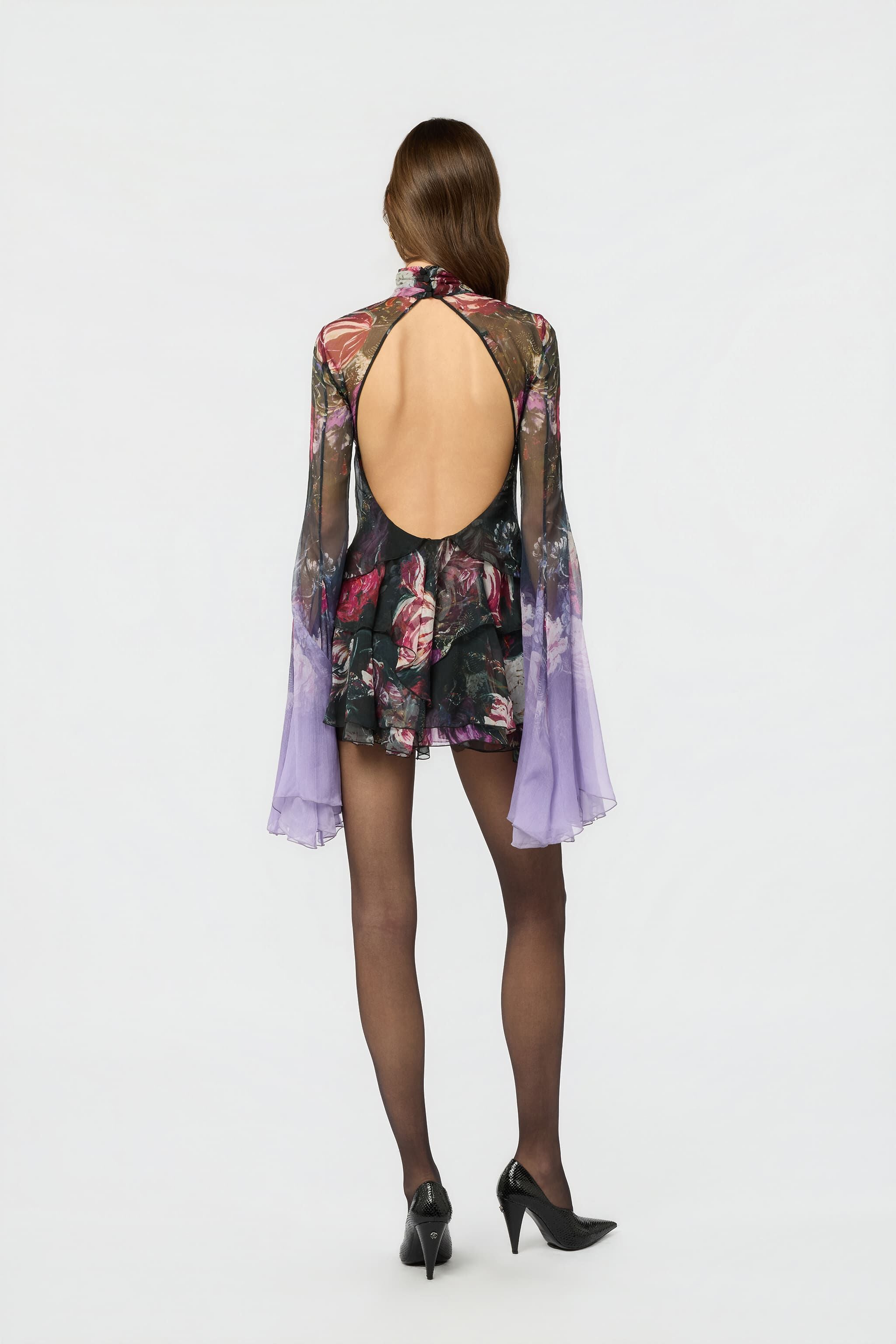 RC Silk Mini Dress With Fiammingo Flowers Print RC Silk Mini Dress With Fiammingo Flowers Print BLACK/PINK/LILLA XWT101-CKT87