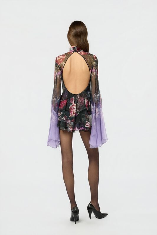 RC Silk Mini Dress With Fiammingo Flowers Print RC Silk Mini Dress With Fiammingo Flowers Print BLACK/PINK/LILLA XWT101-CKT87